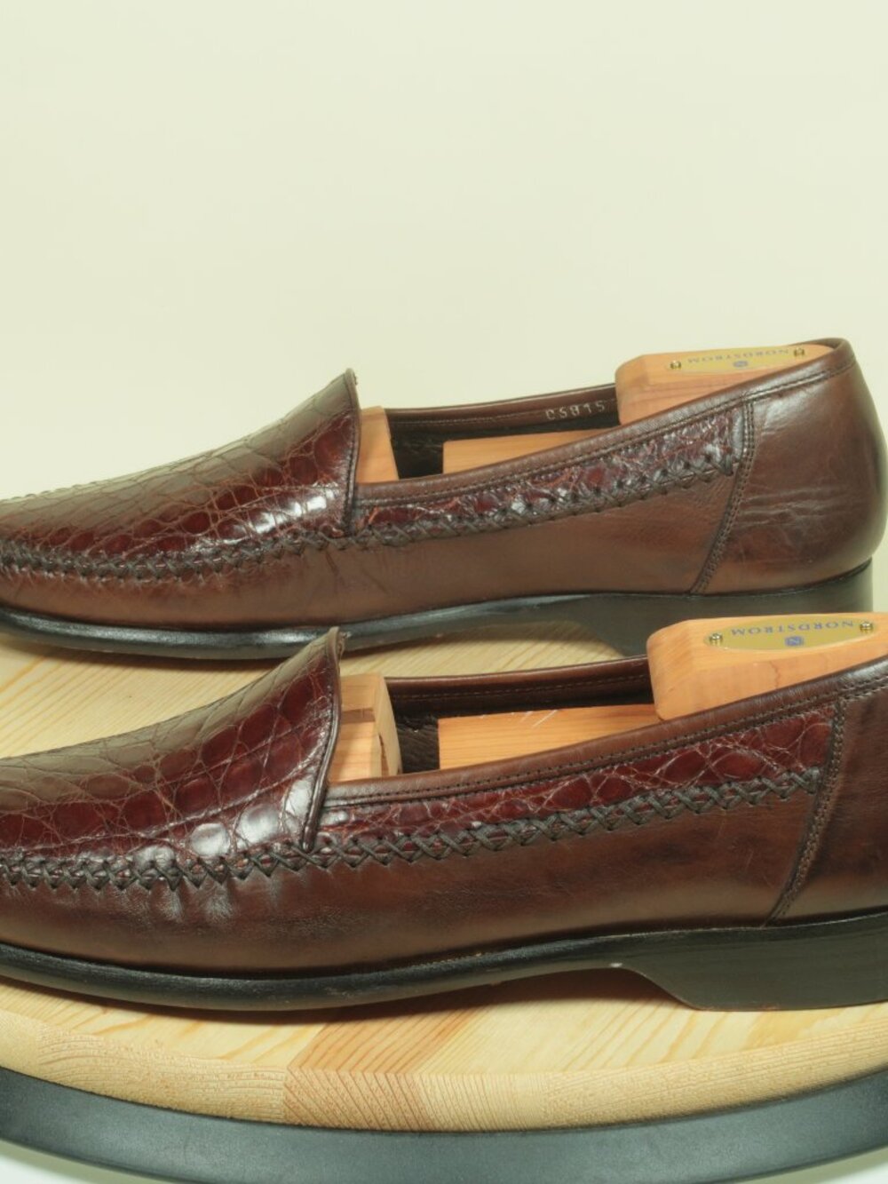 Vintage Bragano Crocodile Vamp Leather Loafers Shoes Mens 8.5M Brown Moc Toe - Picture 4 of 9
